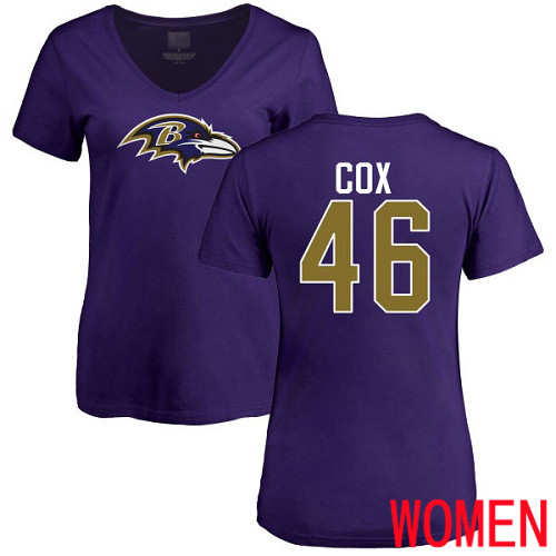 Baltimore Ravens Purple Women Morgan Cox Name and Number Logo NFL Football #46 T Shirt